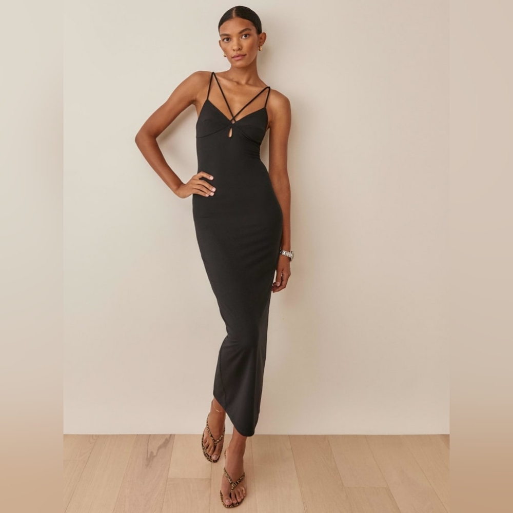 REFORMATION Black Lainey Midi Dress